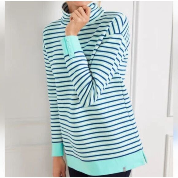Talbots textured funnel neck pullover blue stripe sweatshirt NWT - Picture 1 of 9